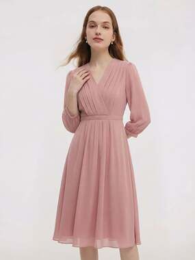 GOELIA Women's V-Neck Pleated Lace Up Wrap Midi Dress